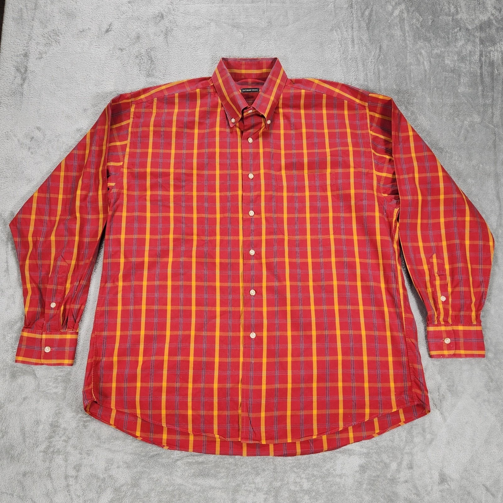 Gitman Bros Shirt Mens Xl Red Yellow Plaid Long Sleeve Button Down Cotton Casual
